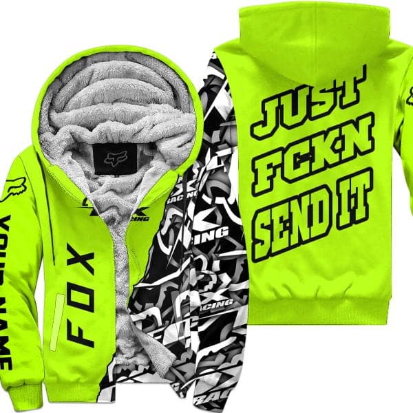 Just Fkcn Send It - Fox Racing - Custom name - Neon - Fleece Zip Hoodie