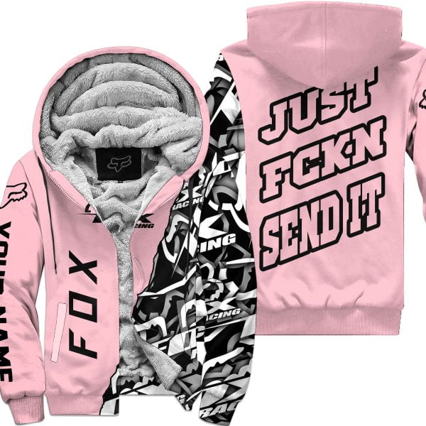 Just Fkcn Send It - Fox Racing - Custom name - Pink - Fleece Zip Hoodie