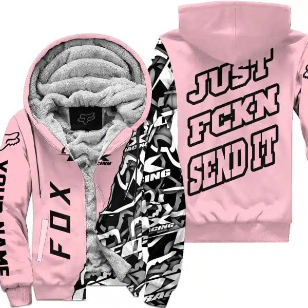 Just Fkcn Send It - Fox Racing - Custom name - Pink - Fleece Zip Hoodie