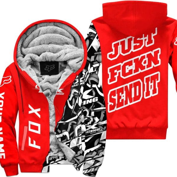 Just Fkcn Send It - Fox Racing - Custom name - Red - Fleece Zip Hoodie