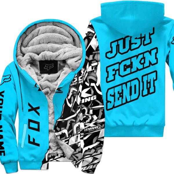 Just Fkcn Send It - Fox Racing - Custom name - Sky blue - Fleece Zip Hoodie