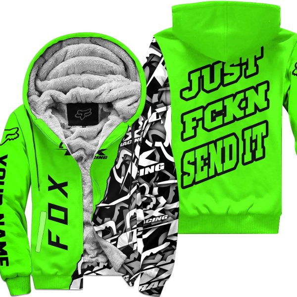 Just Fkcn Send It - Fox Racing - Custom name - Vivid green - Fleece Zip Hoodie