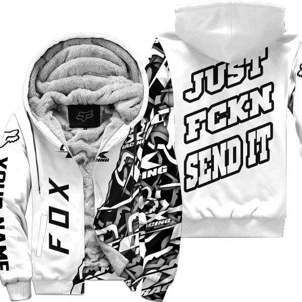 Just Fkcn Send It - Fox Racing - Custom name - White - Fleece Zip Hoodie