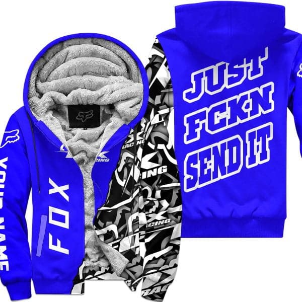Just Fkcn Send It - Fox Racing - Custom name - Blue - Fleece Zip Hoodie