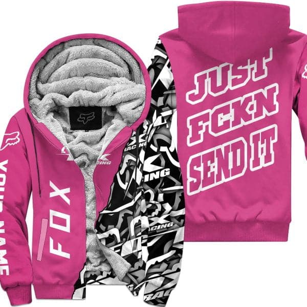 Just Fkcn Send It - Fox Racing - Custom name - Bright pink - Fleece Zip Hoodie