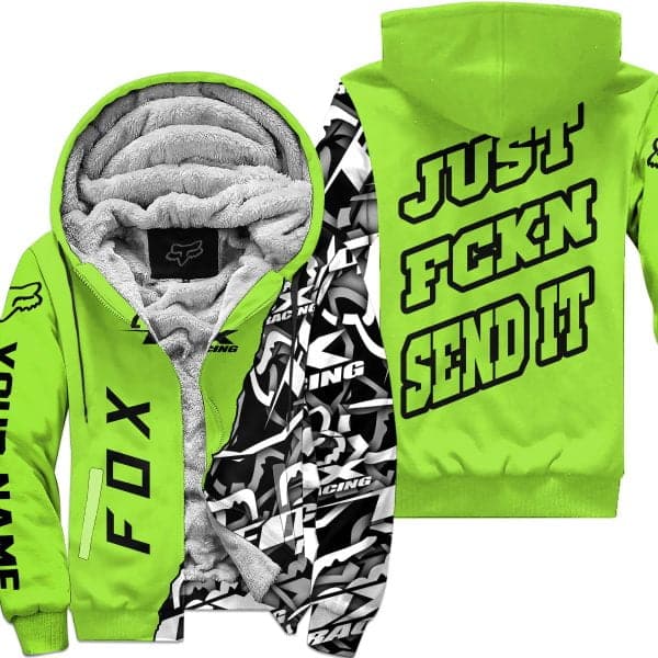 Just Fkcn Send It - Fox Racing - Custom name - Green - Fleece Zip Hoodie
