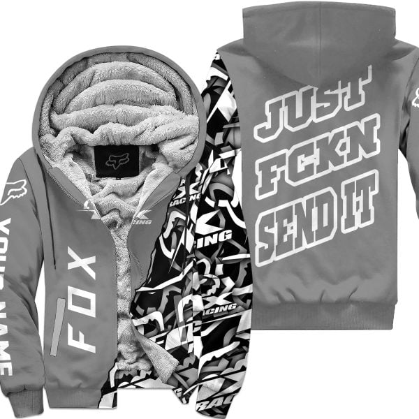 Just Fkcn Send It - Fox Racing - Custom name - Grey - Fleece Zip Hoodie