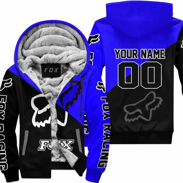 Premium Gift - Custom Name - Fox Racing - Blue - Fleece Zip Hoodie