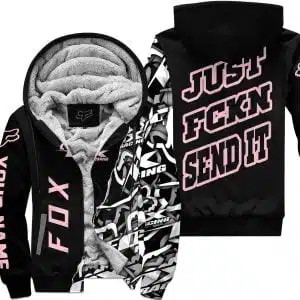 Just Fkcn Send It - Fox Racing - Custom name - Pink - Fleece Zip Hoodie