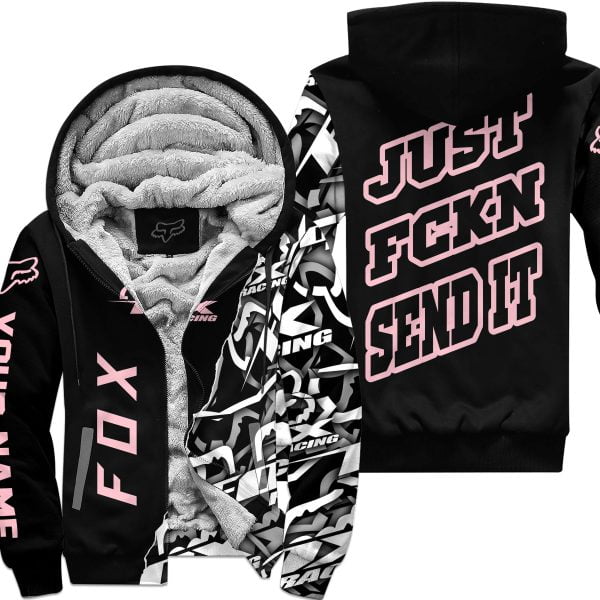 Just Fkcn Send It - Fox Racing - Custom name - Pink - Fleece Zip Hoodie