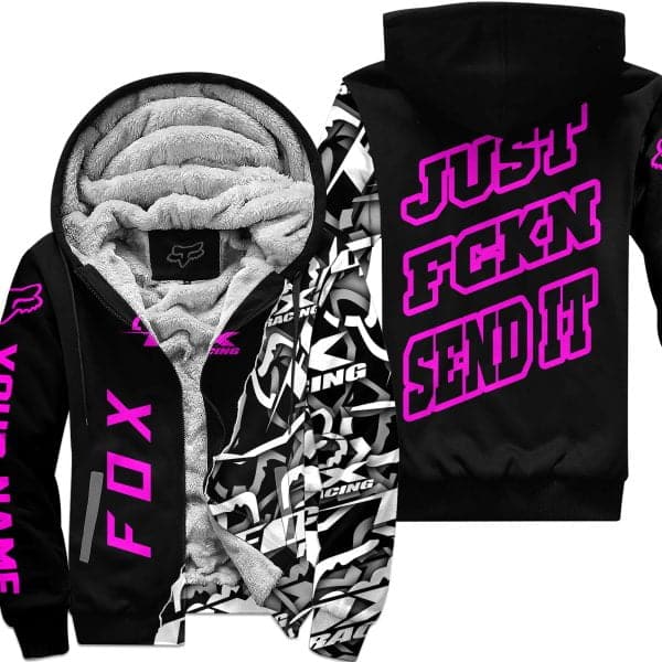 Just Fkcn Send It - Fox Racing - Custom name - Vivid pink - Fleece Zip Hoodie