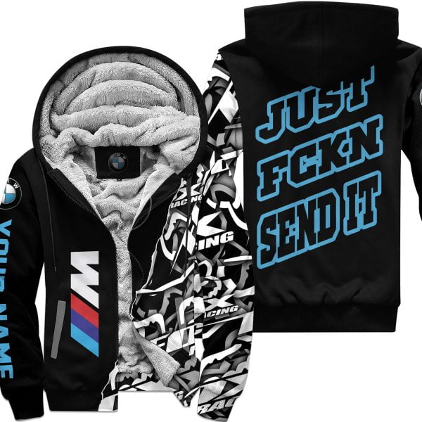 Just Fkcn Send It - BWM - Custom name - Blue - Fleece Zip Hoodie