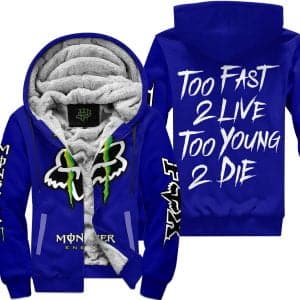 Too Fast To Live Too Young To Die - Monster Energy Fox Racing - Navy - Fleece Zip Hoodie