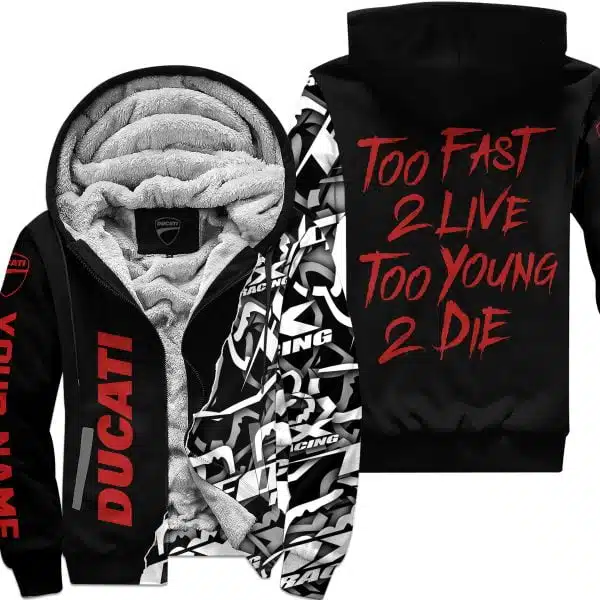 Too Fast To Live Too Young To Die - Ducati - Custom name - Red - Fleece Zip Hoodie