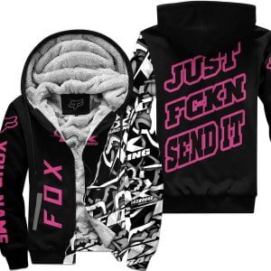 Just Fkcn Send It - Fox Racing - Custom name - Bright pink - Fleece Zip Hoodie