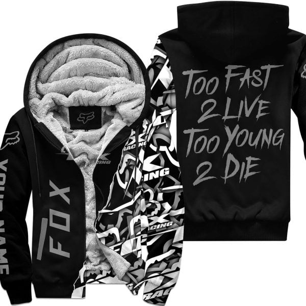 Too Fast To Live Too Young To Die - Fox Racing - Grey - Fleece Zip Hoodie