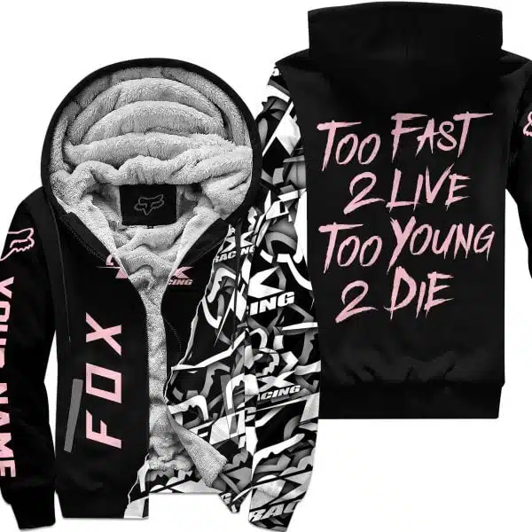 Too Fast To Live Too Young To Die - Fox Racing - Pink - Fleece Zip Hoodie