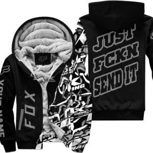 Just Fkcn Send It - Fox Racing - Custom name - Grey - Fleece Zip Hoodie