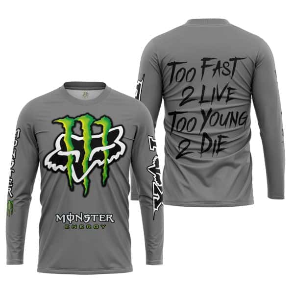 Too Fast To Live Too Young To Die - Monster Energy Fox Racing - Grey - Image 3