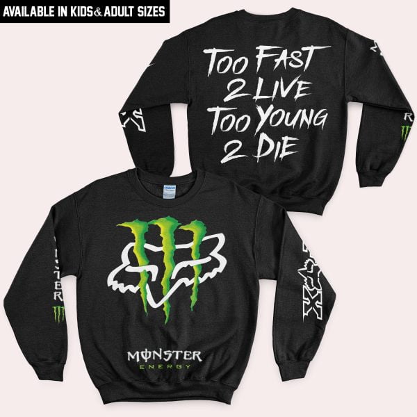 Too Fast To Live Too Young To Die - Monster Energy Fox Racing - Black - Image 4