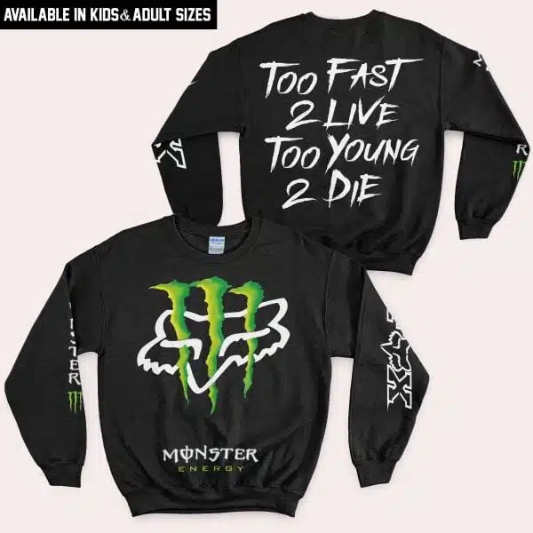 Too Fast To Live Too Young To Die - Monster Energy Fox Racing - Black - Image 4