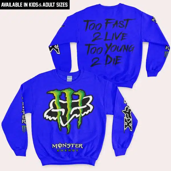 Too Fast To Live Too Young To Die - Monster Energy Fox Racing - Blue - Image 4