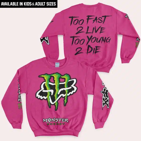 Too Fast To Live Too Young To Die - Monster Energy Fox Racing - Bright pink - Image 4