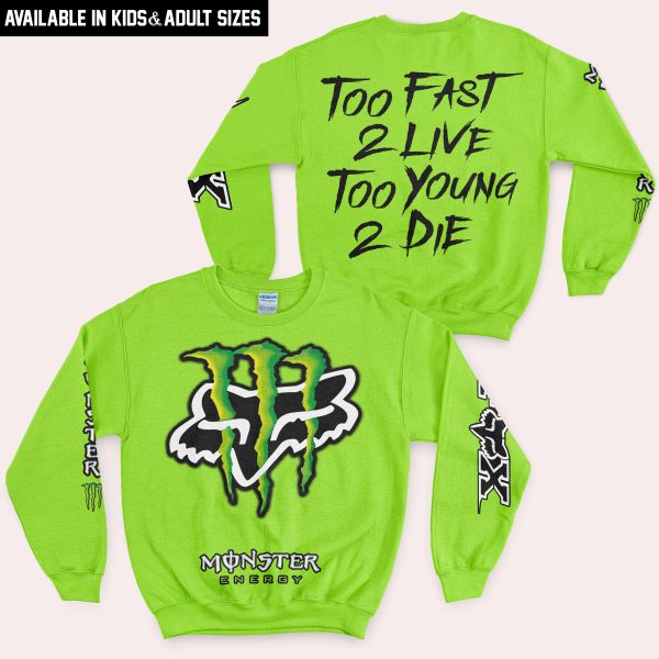 Too Fast To Live Too Young To Die - Monster Energy Fox Racing - Green - Image 4