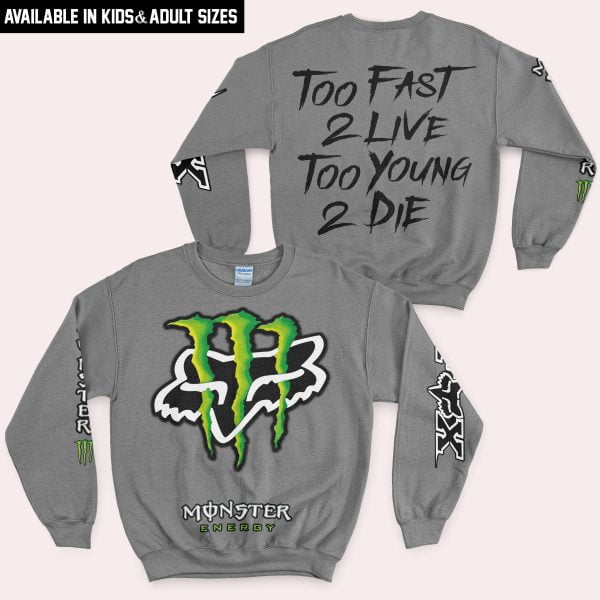 Too Fast To Live Too Young To Die - Monster Energy Fox Racing - Grey - Image 5