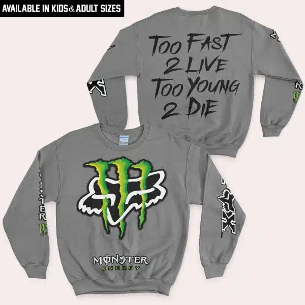 Too Fast To Live Too Young To Die - Monster Energy Fox Racing - Grey - Image 5
