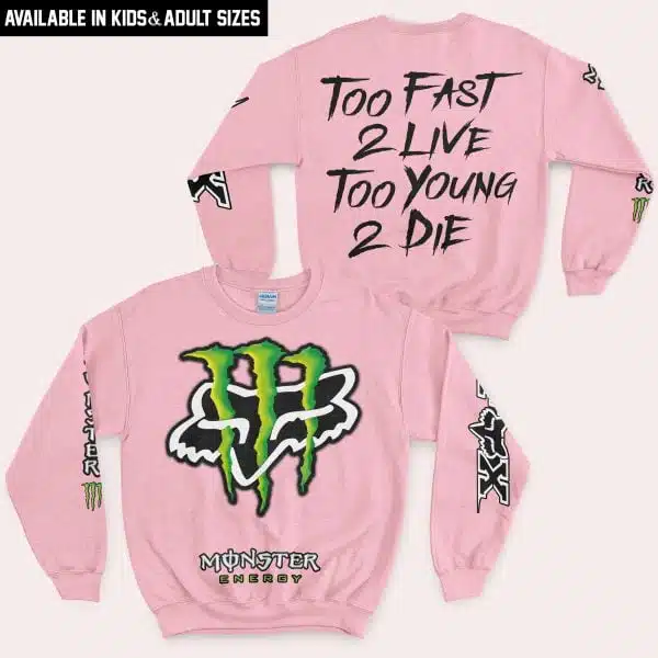 Too Fast To Live Too Young To Die - Monster Energy Fox Racing - Pink - Image 3