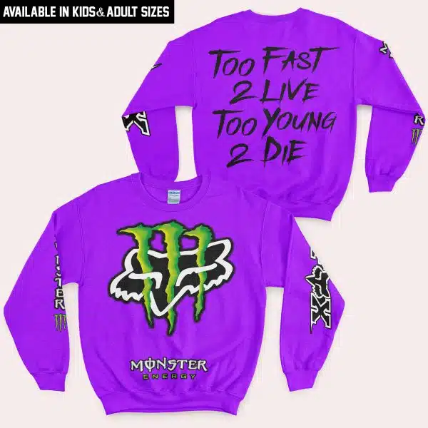 Too Fast To Live Too Young To Die - Monster Energy Fox Racing - Purple - Image 4