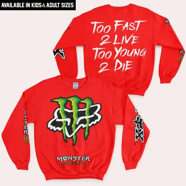 Too Fast To Live Too Young To Die - Monster Energy Fox Racing - Red - Image 4