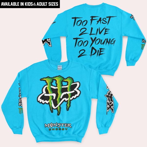 Too Fast To Live Too Young To Die - Monster Energy Fox Racing - Sky blue - Image 4
