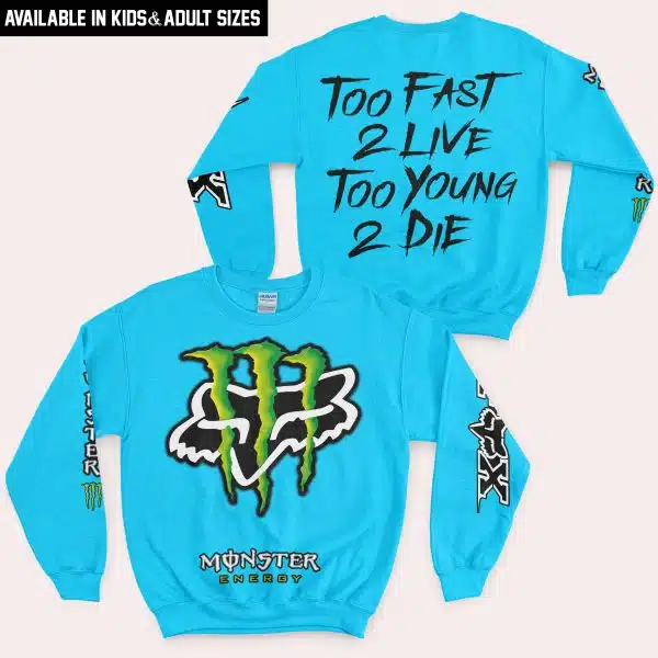 Too Fast To Live Too Young To Die - Monster Energy Fox Racing - Sky blue - Image 4
