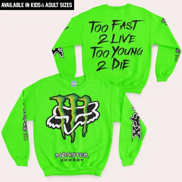 Too Fast To Live Too Young To Die - Monster Energy Fox Racing - Vivid green - Image 4