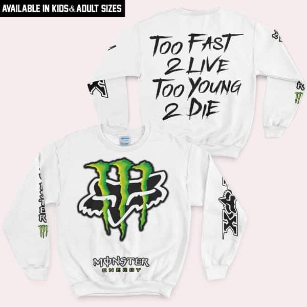 Too Fast To Live Too Young To Die - Monster Energy Fox Racing - White - Image 4
