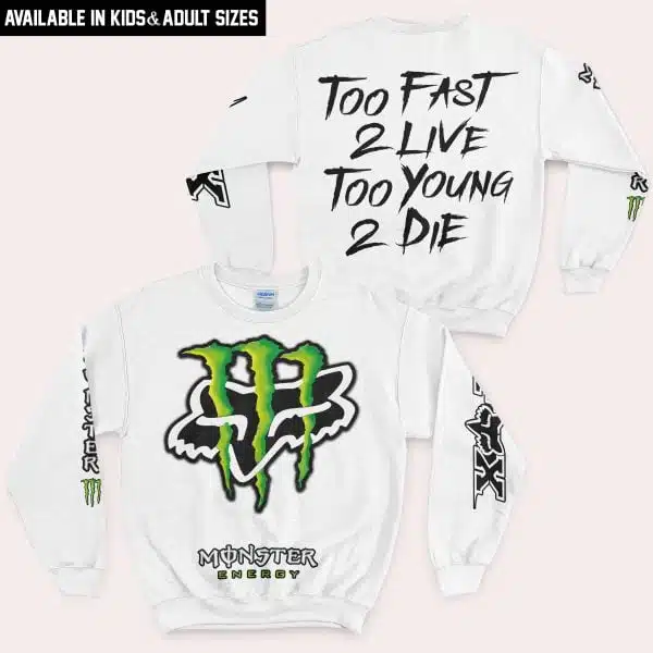 Too Fast To Live Too Young To Die - Monster Energy Fox Racing - White - Image 4