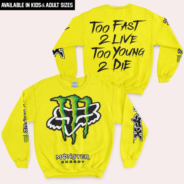 Too Fast To Live Too Young To Die - Monster Energy Fox Racing - Yellow - Image 4