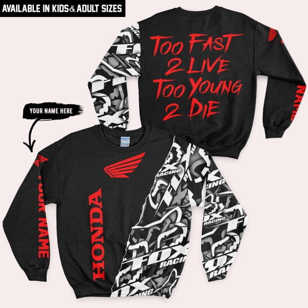Too Fast To Live Too Young To Die - Honda - Custom name - Red - Image 5