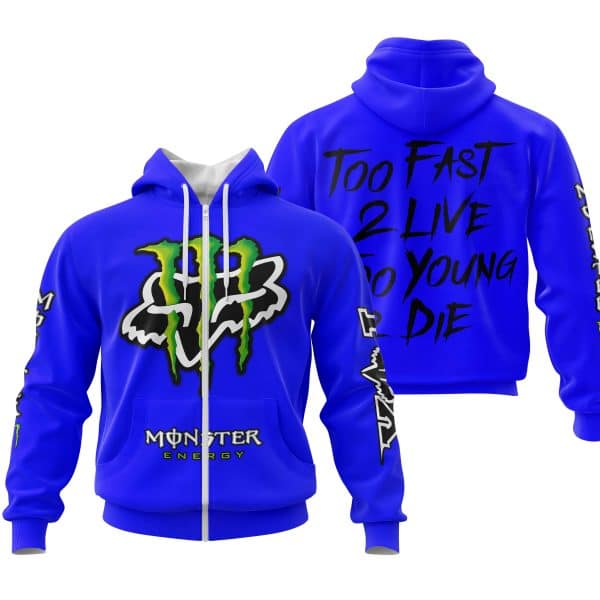 Too Fast To Live Too Young To Die - Monster Energy Fox Racing - Blue - Image 2