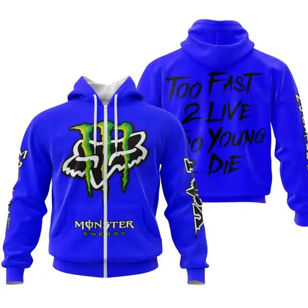 Too Fast To Live Too Young To Die - Monster Energy Fox Racing - Blue - Image 2