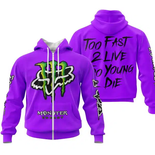 Too Fast To Live Too Young To Die - Monster Energy Fox Racing - Purple - Image 2