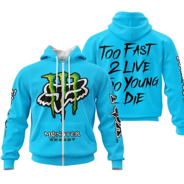 Too Fast To Live Too Young To Die - Monster Energy Fox Racing - Sky blue - Image 2