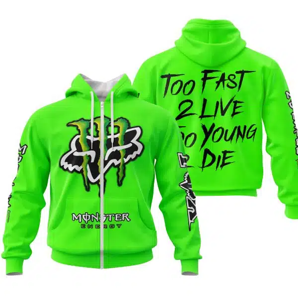 Too Fast To Live Too Young To Die - Monster Energy Fox Racing - Vivid green - Image 2