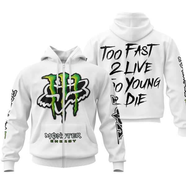 Too Fast To Live Too Young To Die - Monster Energy Fox Racing - White - Image 2