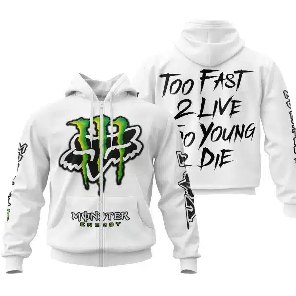 Too Fast To Live Too Young To Die - Monster Energy Fox Racing - White - Image 2