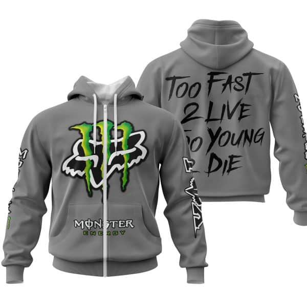 Too Fast To Live Too Young To Die - Monster Energy Fox Racing - Grey - Image 2
