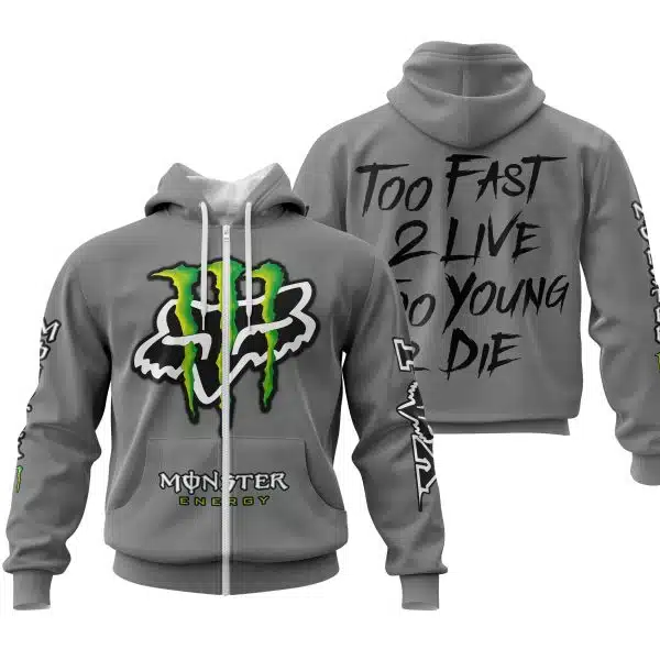 Too Fast To Live Too Young To Die - Monster Energy Fox Racing - Grey - Image 2