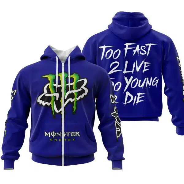 Too Fast To Live Too Young To Die - Monster Energy Fox Racing - Navy - Image 2